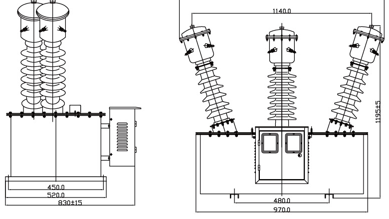10kV Combined Metering Transformer JLS-10 Dimensions