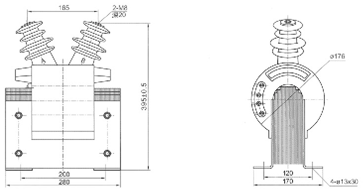 10kV Voltage Transformer JDZC-10 Technical Drawing