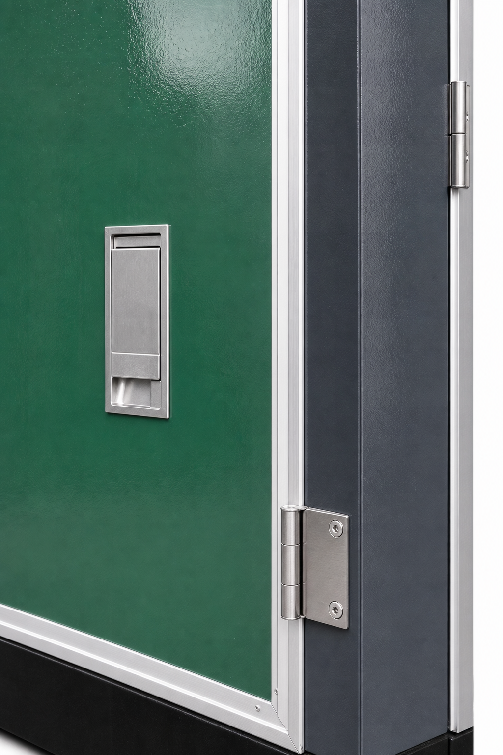European type compact substation — handle and hinge detail