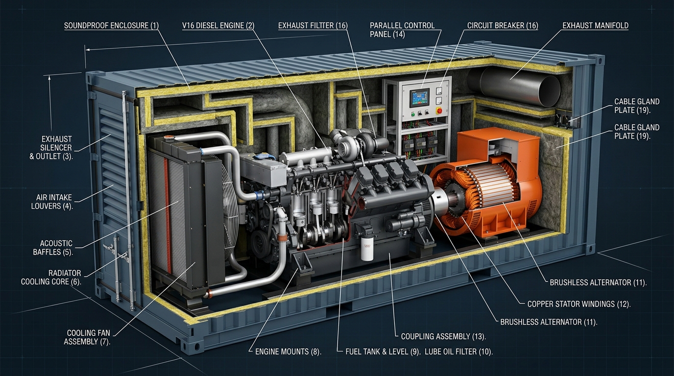 Containerized generator internal 3D cutaway model