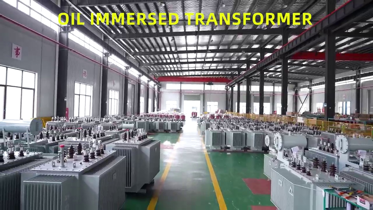 Oil-immersed transformers arranged inside a production workshop