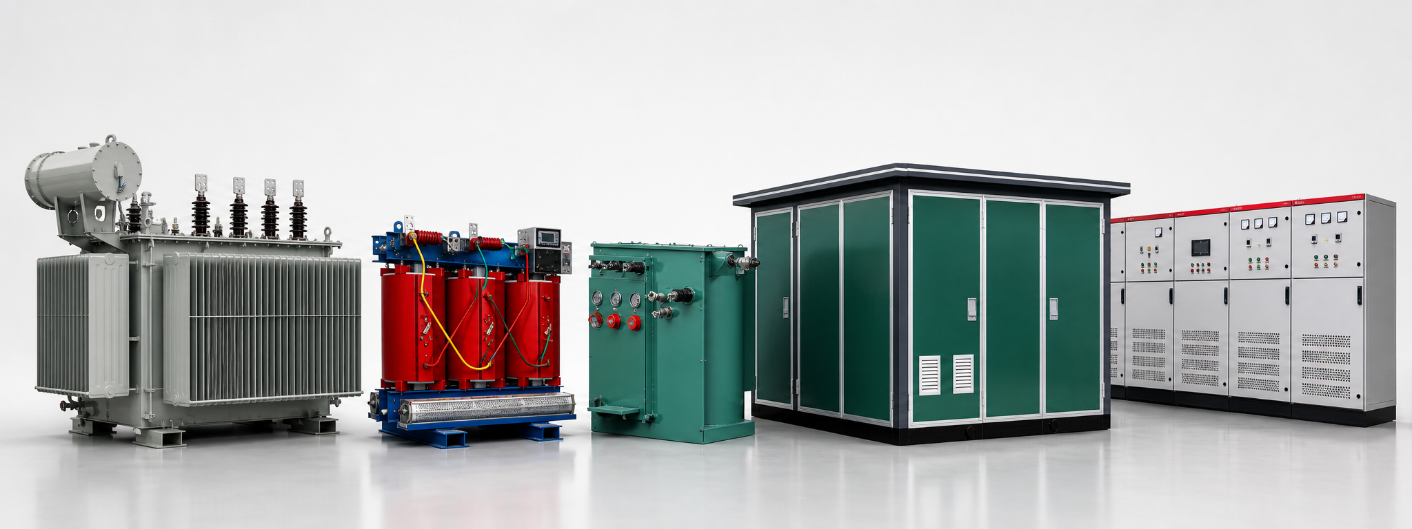 XinHuan product range — oil-immersed transformers, dry-type transformers, compact substations and switchgear