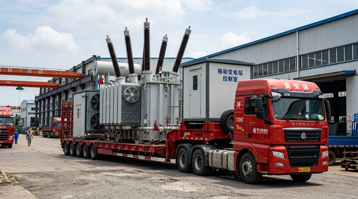 XinHuan Electrical Equipment Dispatch - SITRAK Heavy Semi-Truck Delivering Mobile Power Transformer Substation Unit