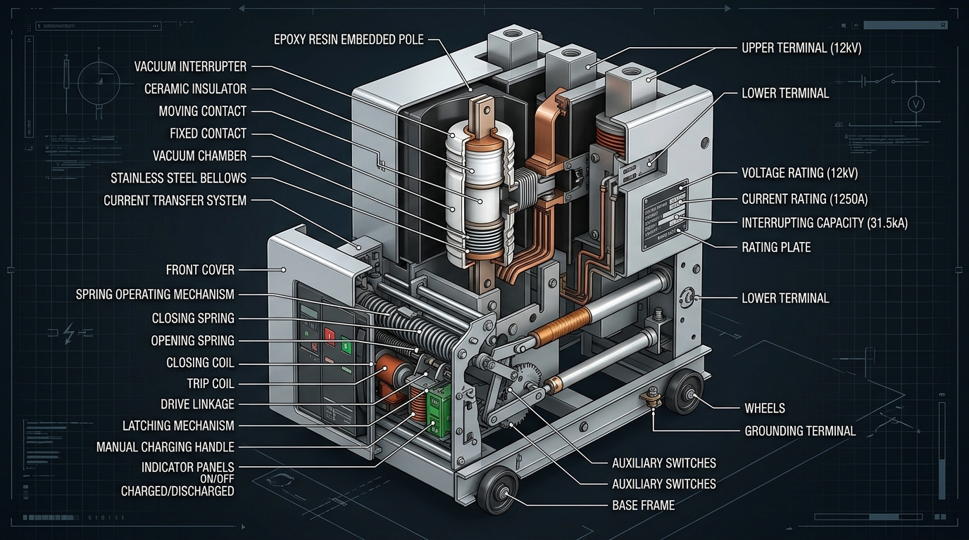 Vacuum circuit breaker internal 3D cutaway model
