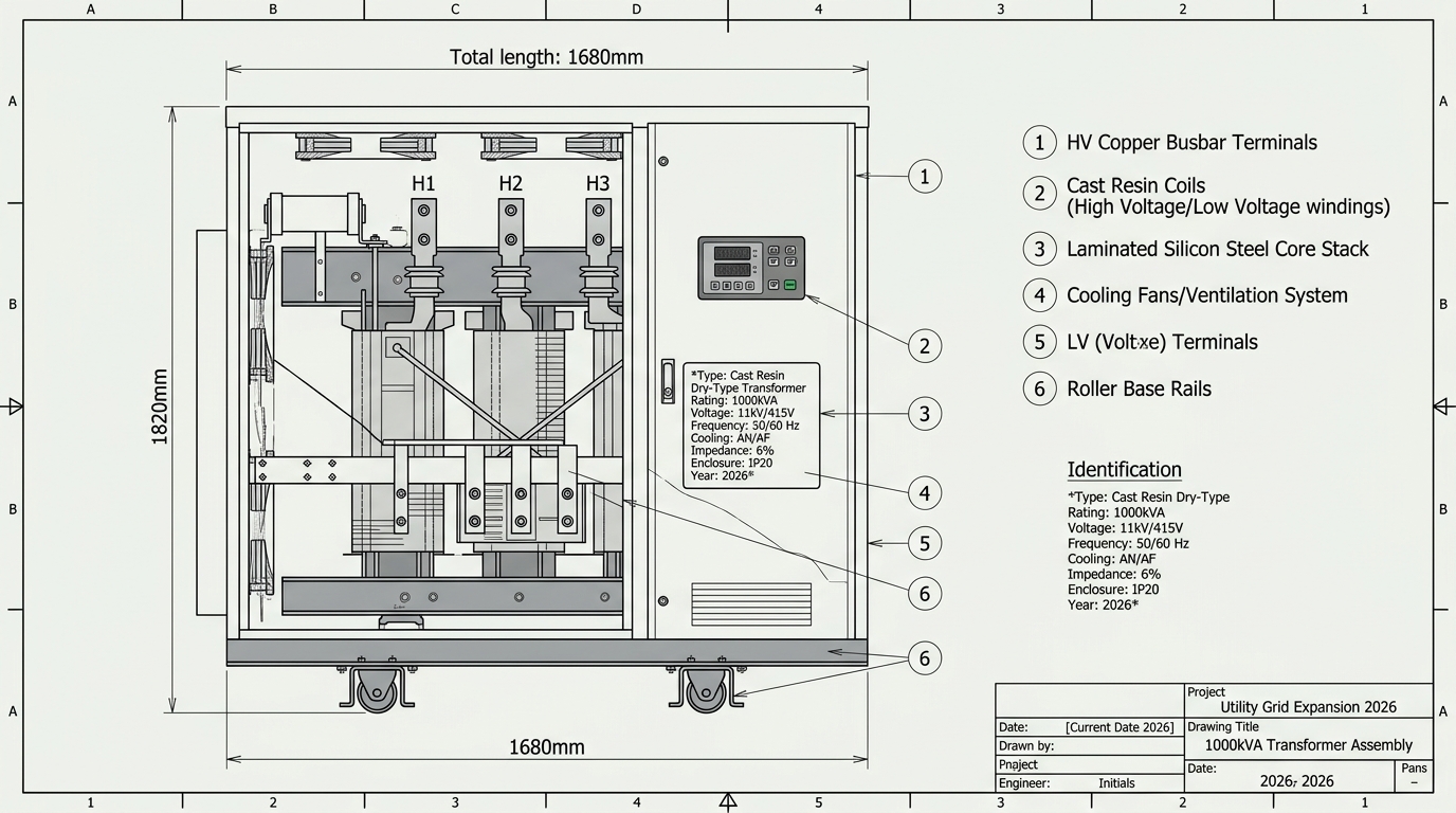 XinHuan 1000 kVA High-Altitude Optimized Mining Compact Substation Substation 2D AutoCAD General Arrangement Drawing